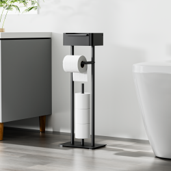 Freestanding Toilet Paper Holder – Stainless Steel Freestanding Toilet Paper Holder with Wet Wipe Box, Sturdy Toilet Paper Stand, Freestanding Toilet Paper Stand for 4 Rolls (Matte Black)