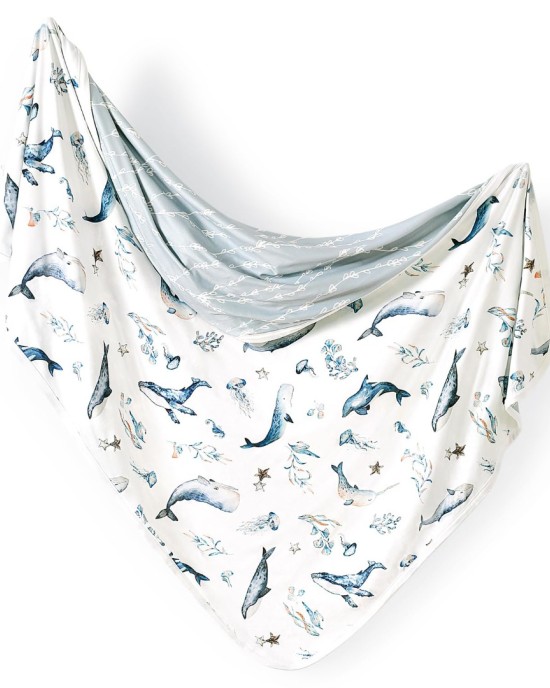 GRSSDER Baby Blankets Super Soft Jersey Knit Swaddle Blanket for Baby Girls and Boys, Double Layer Receiving Blankets 34 x 44 Inches, Extra Large for Baby Swaddling, Sea Fish