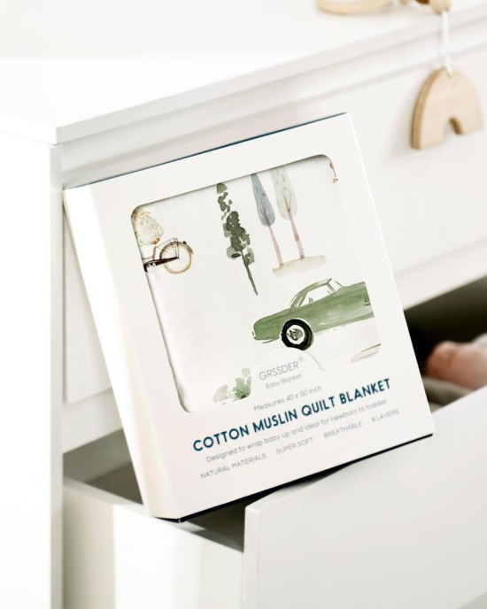 GRSSDER Cotton Muslin Quilt Blanket - Silky Soft and Breathable Kids' Throw Blanket, Oversized Muslin Blankets for Newborns, Toddlers & Kids, 6 Layers Reversible Design for All Seasons, 55" x 69"