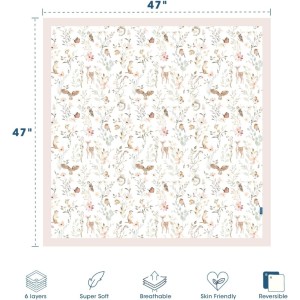 GRSSDER Muslin Cotton Quilt Blanket - Silky Soft and Breathable Baby Blanket Quilt, Oversized Muslin Blankets for Newborns, Toddlers & Kids, 6 Layers Reversible Design for All Seasons, 47" x 47"