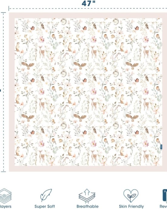 GRSSDER Muslin Cotton Quilt Blanket - Silky Soft and Breathable Baby Blanket Quilt, Oversized Muslin Blankets for Newborns, Toddlers & Kids, 6 Layers Reversible Design for All Seasons, 47" x 47"