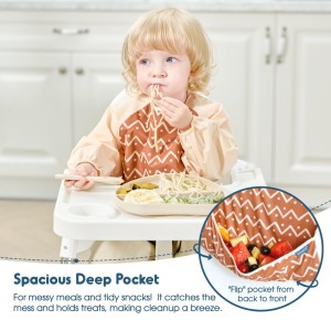 GRSSDER 2 Pack Long Sleeve Baby Feeding Bibs, Soft Waterproof Coverall Baby Led Weaning Bib with Large Food Catcher Pocket