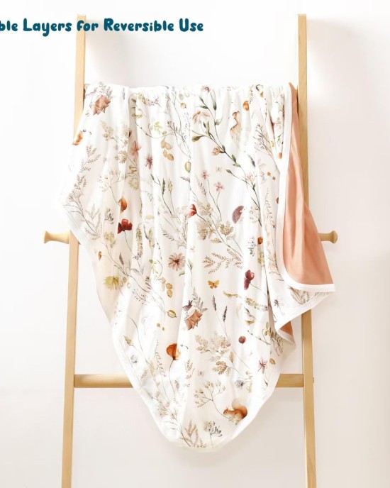 GRSSDER Baby Swaddle Blanket 2 Pack, Super Soft Jersey Knit Quilt Blankets for Baby Girls, Reversible Double Layer Receiving Blankets 34 x 44 Extra Large for Swaddling, Pink Rose & Blush Flora