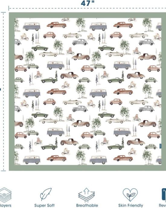 GRSSDER Cotton Muslin Quilt Blanket - Silky Soft and Breathable Kids' Throw Blanket, Oversized Muslin Blankets for Newborns, Toddlers & Kids, 6 Layers Reversible Design for All Seasons, 55" x 69"