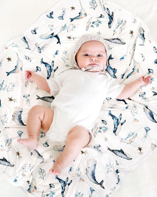 GRSSDER Baby Blankets Super Soft Jersey Knit Swaddle Blanket for Baby Girls and Boys, Double Layer Receiving Blankets 34 x 44 Inches, Extra Large for Baby Swaddling, Sea Fish