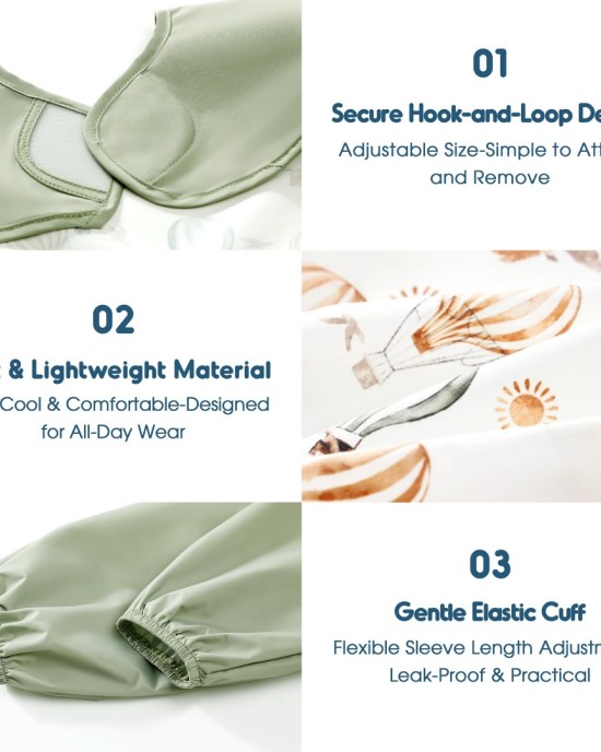 GRSSDER 2 Pack Long Sleeve Baby Feeding Bibs, Soft Waterproof Coverall Baby Led Weaning Bib with Large Food Catcher Pocket