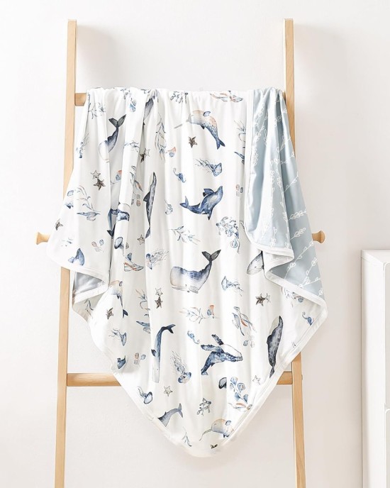 GRSSDER Baby Blankets Super Soft Jersey Knit Swaddle Blanket for Baby Girls and Boys, Double Layer Receiving Blankets 34 x 44 Inches, Extra Large for Baby Swaddling, Sea Fish