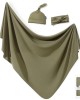 GRSSDER Newborn Swaddle Blanket, Ultra Soft Jersey Receiving Blanket with Matching Headband and Beanie Set 33×44", Stretchy Baby Neutral Swaddle Wrap for Girls and Boys