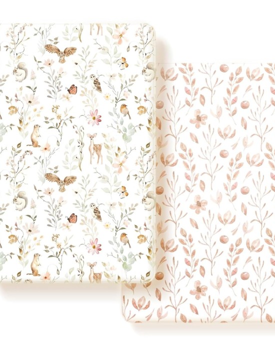 Pack n Play Sheets FItted 2 Pack, Stretchy Ultra Soft Jersey Knit Pack and Play Sheets, Universal Fitted Portable/Mini Crib Mattresses Snug and Safe, Beautiful Blush Pink Floral and Cute Animals Print